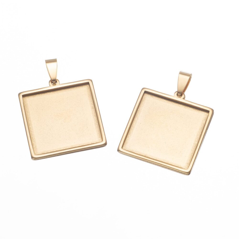 7966 10pcs Stainless Steel Square Cabochon Pendant Setting Trays 20mm 25mm